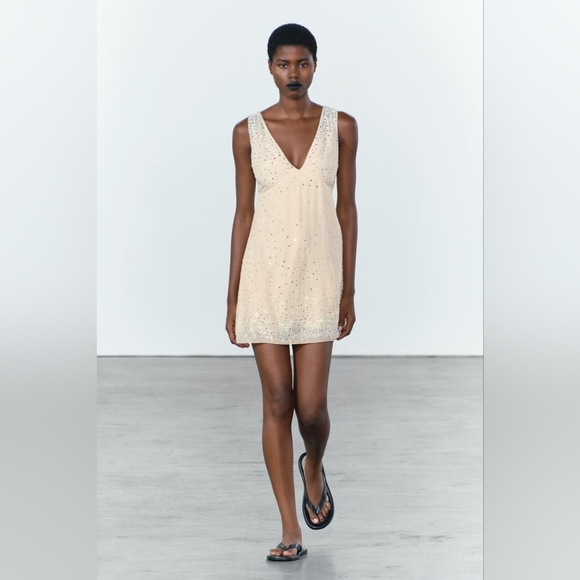 ZARA Woman Collection Short Mini Dress With Rhinestones Small - Picture 3 of 11